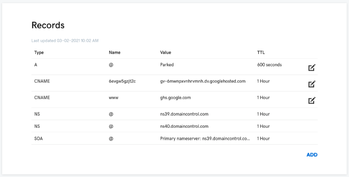 domain dns records (setup custom domain to blogger)